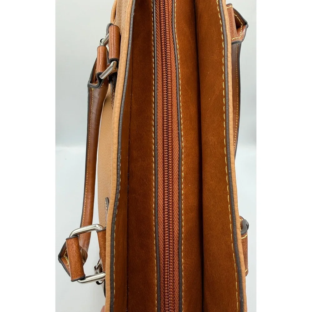 Coldwater Creek Tote Bag Faux Leather Large Tan Cognac Silver Hardware NWOT